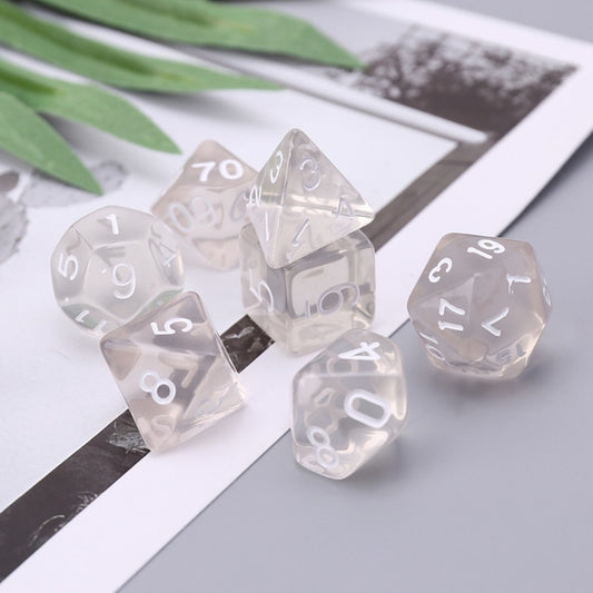 Multi-sided Dice 7 Pieces set DND Transparent White - Dice Drop