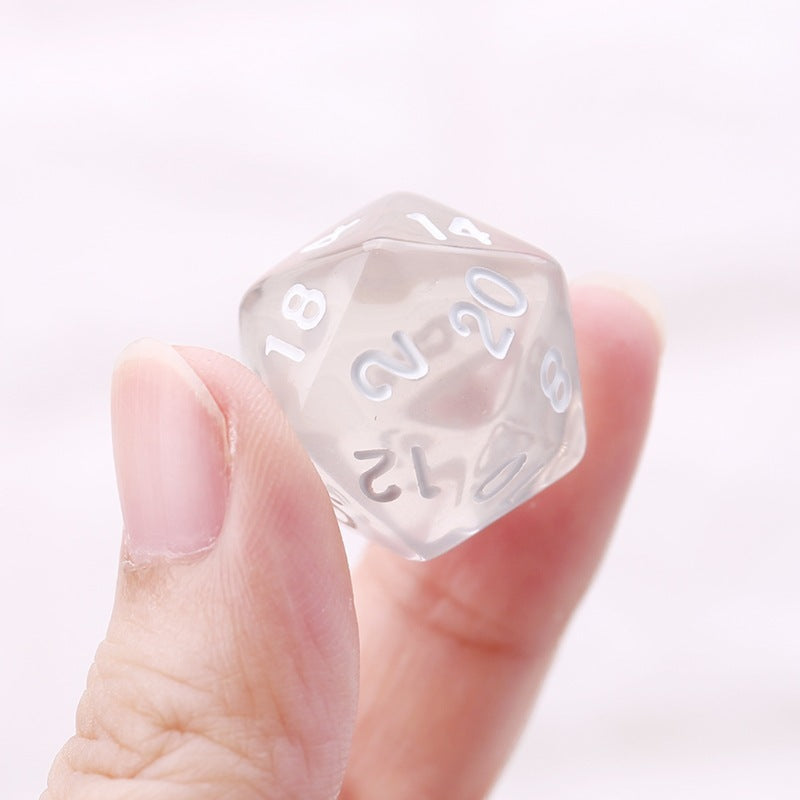 Multi-sided Dice 7 Pieces set DND Transparent White - Dice Drop