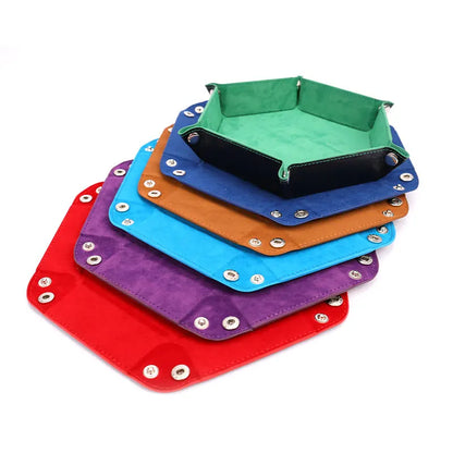 Foldable Dice Tray Box DnD PU Leather Folding Hexagon Coin Square Tray Dice Game - Dice Drop