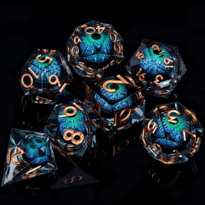 Dnd D20 Black Blue Liquid Flow Eye Dice Set & Ring D and D Sharp Edge Dice For Dungeon and Dragon Pathfinder Role Playing Games