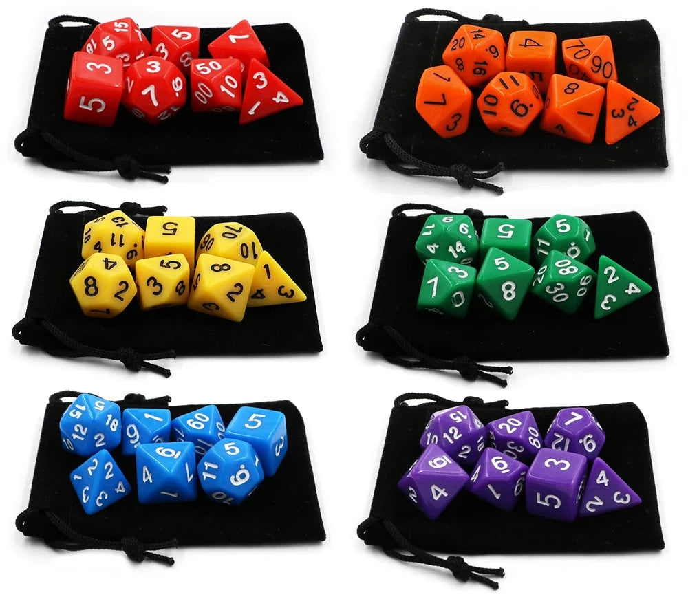 7pcs/set RPG Game Dice Polyhedron Acrylic DND Solid Color Multicolor Digital Cubes - Dice Drop