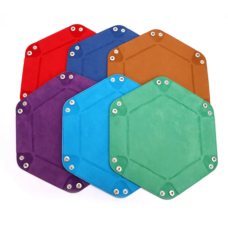 Foldable Dice Tray Box DnD PU Leather Folding Hexagon Coin Square Tray Dice Game - Dice Drop