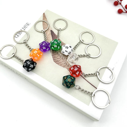 DnD D20 Resin Dice Charm Keychain Handmade RPG Game Dice Keychain Gift Key Ring - Dice Drop