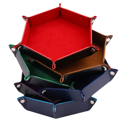 Foldable Dice Tray Box DnD PU Leather Folding Hexagon Coin Square Tray Dice Game - Dice Drop