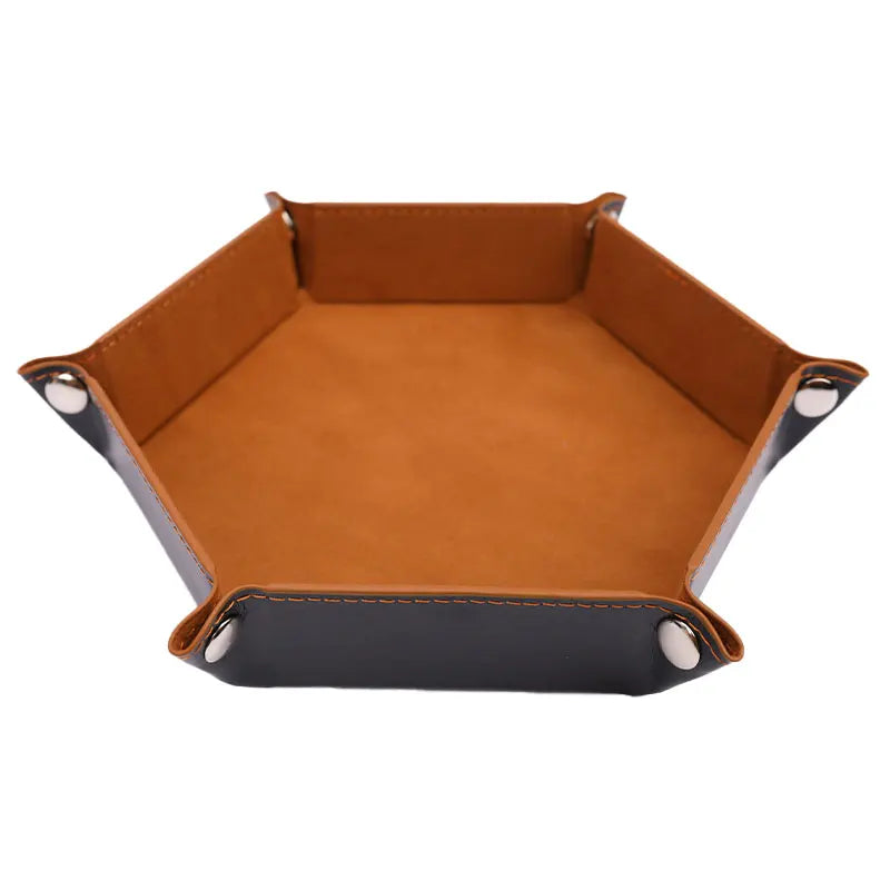 Foldable Dice Tray Box DnD PU Leather Folding Hexagon Coin Square Tray Dice Game - Dice Drop