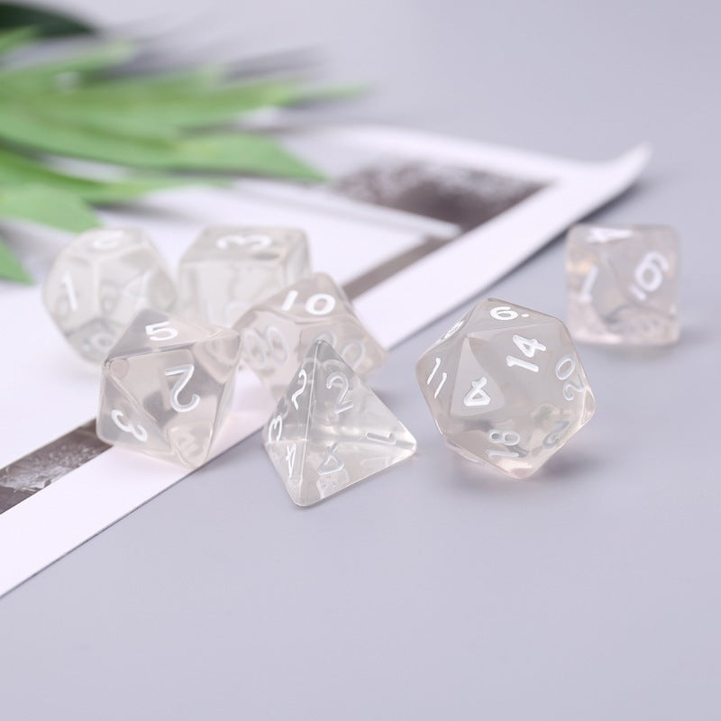 Multi-sided Dice 7 Pieces set DND Transparent White - Dice Drop